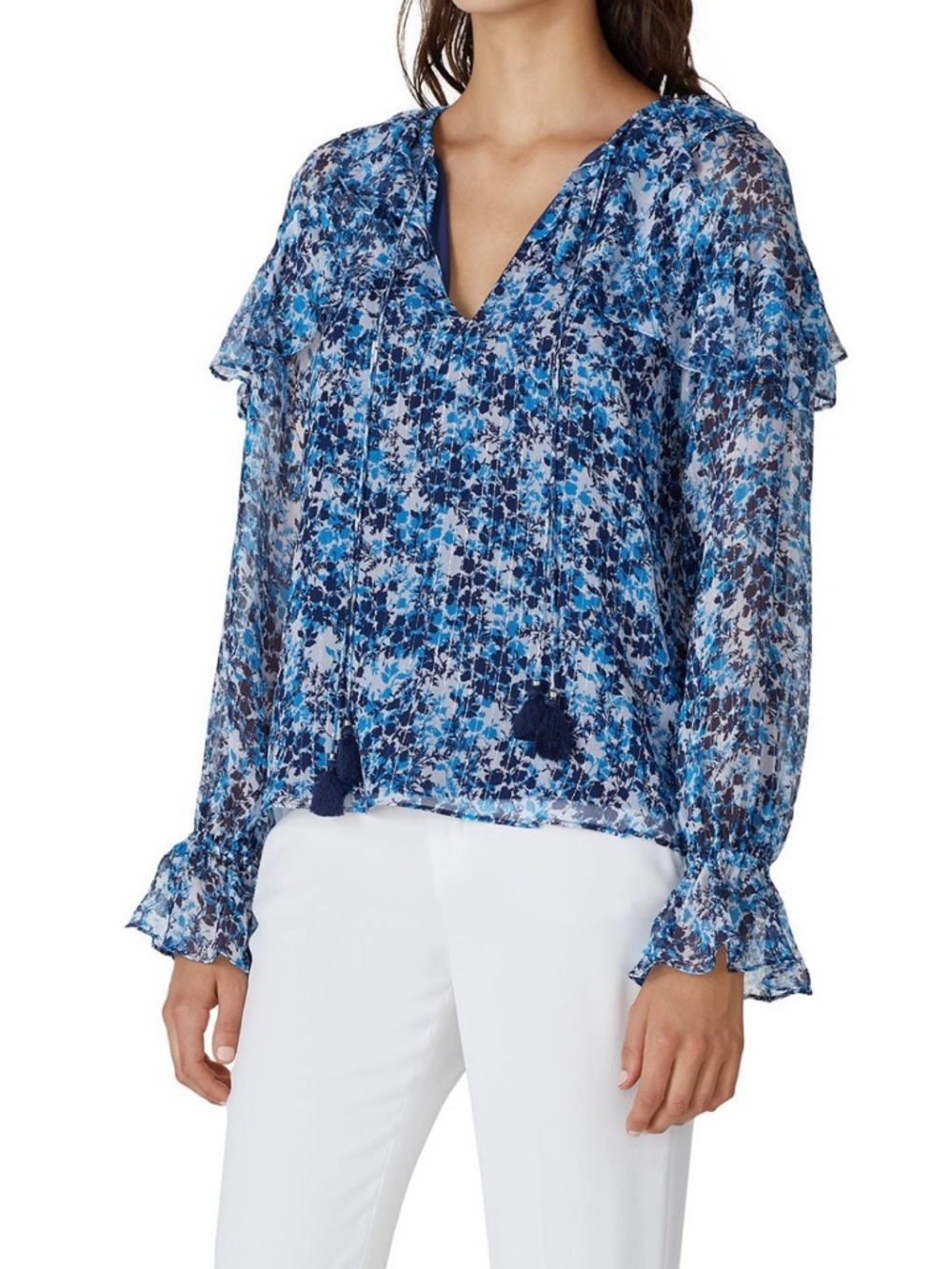 Ramy Brook Blue Printed Celeste Long-Sleeve Blouse. Size XS. $345